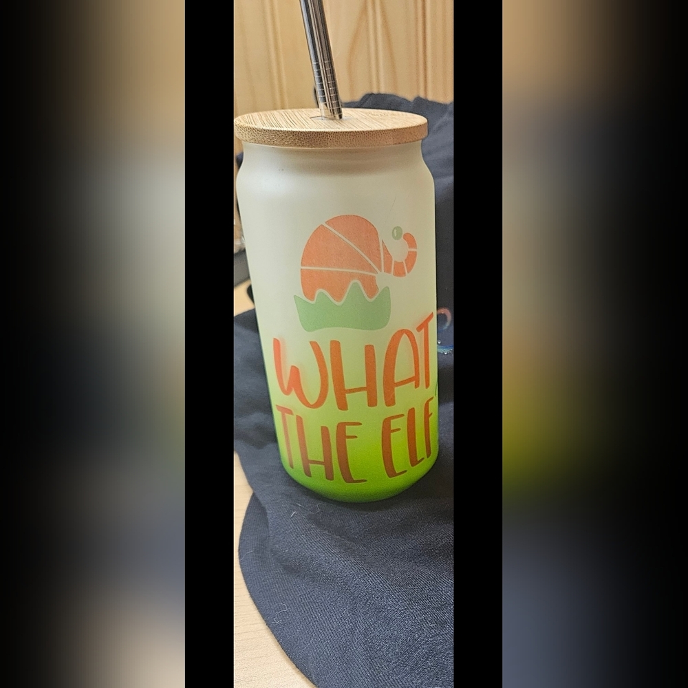What the Elf glass tumbler with straw